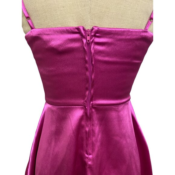 Speechless Womens Fuchsia Satin Fit Flare Mini Dress With Double Straps Size 5 - Picture 6 of 11